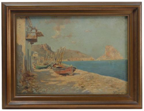 GENARO PALAU (1868-1933). "BOATS ON ALTEA BEACH".