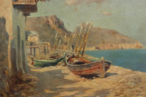 GENARO PALAU (1868-1933). "BOATS ON ALTEA BEACH".