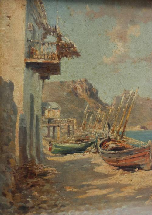 GENARO PALAU (1868-1933). "BOATS ON ALTEA BEACH".