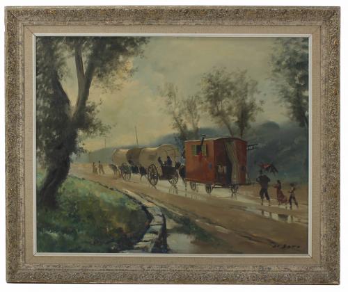 RAFAEL FERNÁNDEZ DE SOTO (1915-1984). "WAGONS IN A LANDSCAP