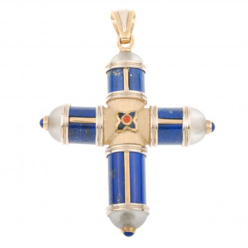 GOLD AND LAPIS LAZULI CROSS PENDANT