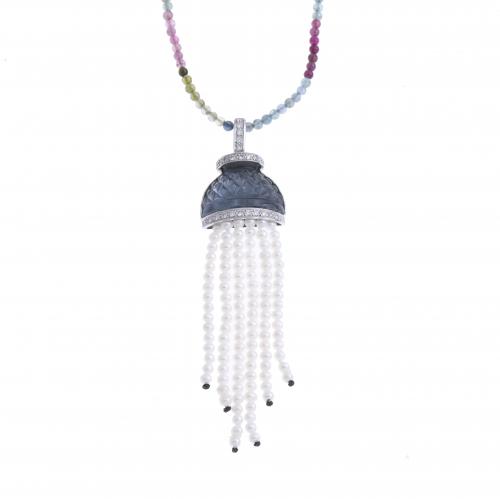 PEARL AND DIAMOND TOURMALINE NECKLACE