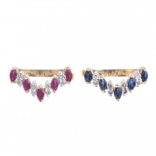 TWO DIAMONDS, RUBIES, AND SAPPHIRES RINGS.