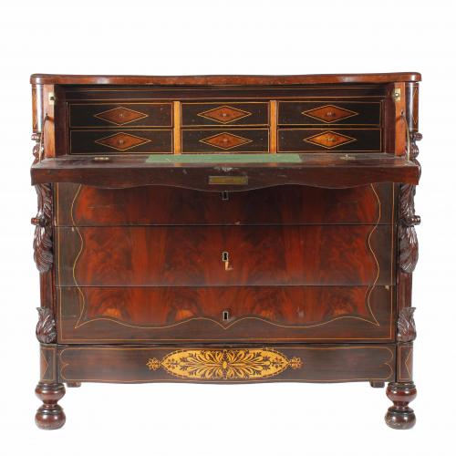 ELIZABETHAN CHEST OF DRAWERS WITH DESK, CIRCA 1850.