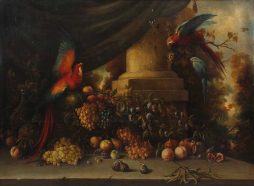 ATTRIBUTED TO M. NAVARRO (20TH CENTURY). "STILL LIFE WITH PARROTS".