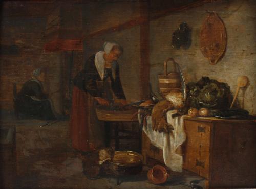 17TH CENTURY DUTCH SCHOOL. FOLLOWER OF HENDRIK MAERTENSZ SORGH (c.1611-1670). "KITCHEN SCENE".