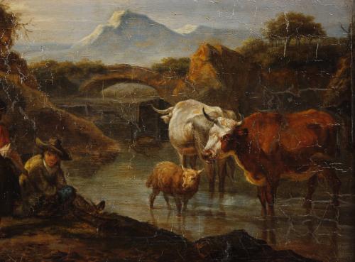 HENDRICK MOMMERS (1623-1693). "LANDSCAPE WITH SHEPHERDS AND