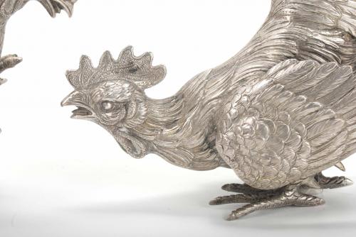 PAIR OF SILVER ROOSTERS, 20TH CENTURY. 