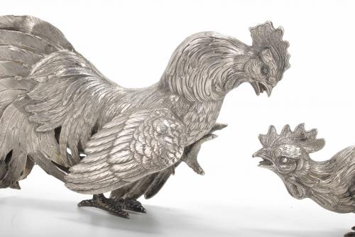 PAIR OF SILVER ROOSTERS, 20TH CENTURY. 