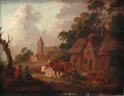 19TH CENTURY DUTCH SCHOOL. "LANDSCAPE WITH COWS".