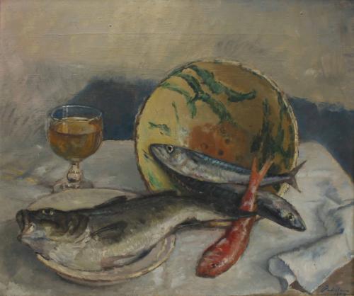 RAFAEL MARTÍNEZ PADILLA (1878-1961). "STILL LIFE WITH FISH", 1924.