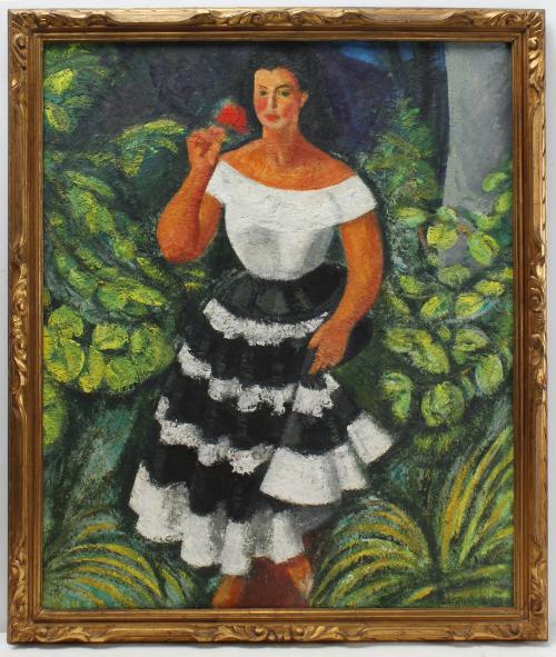 MIQUEL VILLÀ BASSOLS (1901-1988). "JOVEN CON ROSA", 1956.