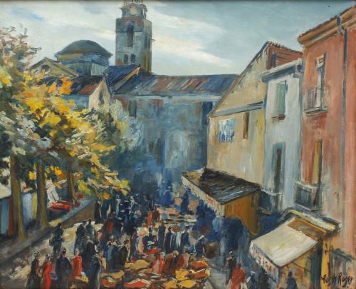 EMILI BOSCH ROGER (1894-1980). "MERCADO" Y "VISTA RURAL", 1950.