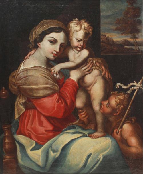 18TH CENTURY ITALIAN SCHOOL "MADONNA WITH CHILD JESUS AND ST. JOHN"