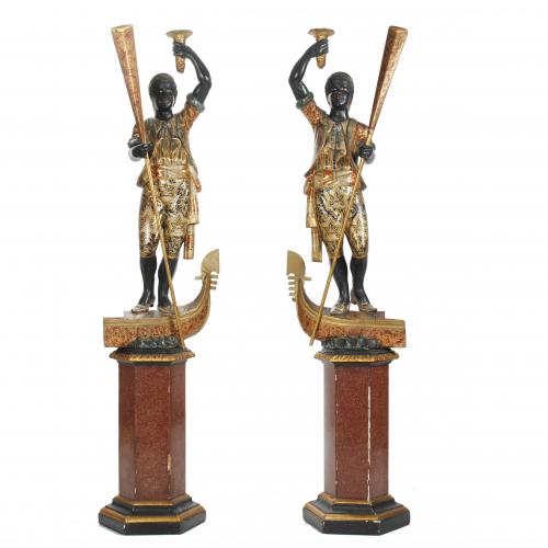 PAIR OF VENETIAN "BLACKAMOORS" TORCH HOLDERS, LATE 19TH CENTURY - EARLY 20TH CENTURY.