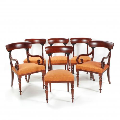 SET OF SIX ENGLISH STYLE ARMCHAIRS, MID 20TH CENTURY.