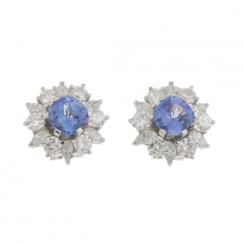 TANZANITES ROSETTE EARRINGS.