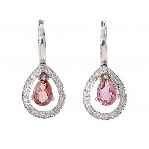 EARRINGS WITH TEARDROP-SHAPED ROSE TOURMALINE.