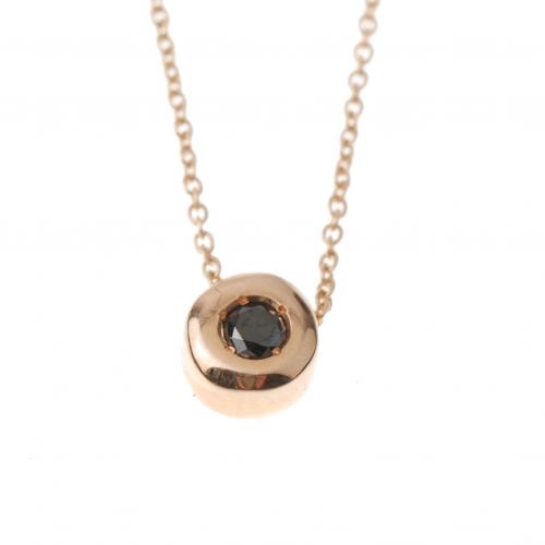 ROSE GOLD AND BLACK DIAMOND CABOCHON PENDANT WITH CHAIN.