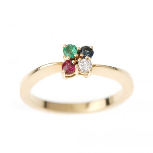 EMERALD, SAPPHIRE, RUBY AND DIAMONDS RING.