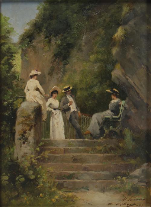 MARIE AIMÉE LUCAS-ROBIQUET (1858-1959). "CONVERSACIÓN EN UN PARQUE", 1889.