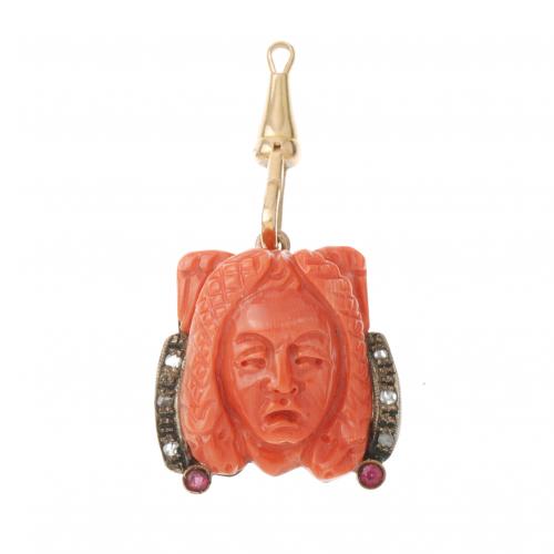 CORAL AND RUBIES PENDANT.