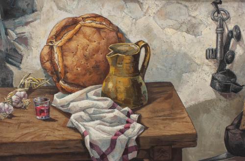 JOSÉ VELA ZANETTI (1913-1999). "BODEGÓN CON PAN Y APEROS".