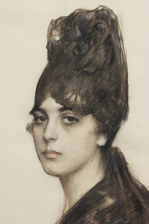 RAMÓN CASAS Y CARBO (1866-1932). "GIRL WITH A PEINETA COMB 