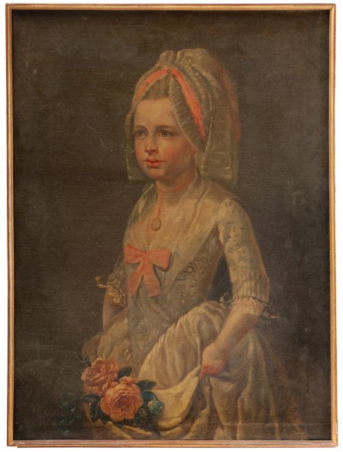 19TH CENTURY FRENCH SCHOOL "GIRL WITH FLOWERS". 