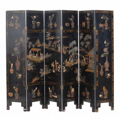 CHINESE SIX-LEAF FOLDING SCREEN, SECOND HALF OF THE 20TH CENTURY.