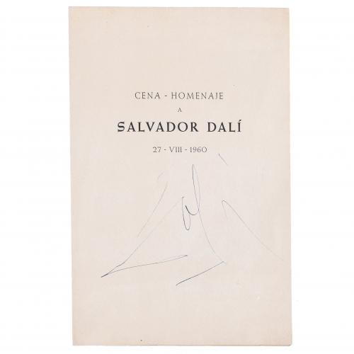 "AUTÓGRAFO DE SALVADOR DALÍ EN LA MINUTA DE LA CENA-HOMENAJE QUE SE LE DEDICÓ EN EL HOTEL ROCAMAR DE CADAQUÉS", 27 AGOSTO 1960.