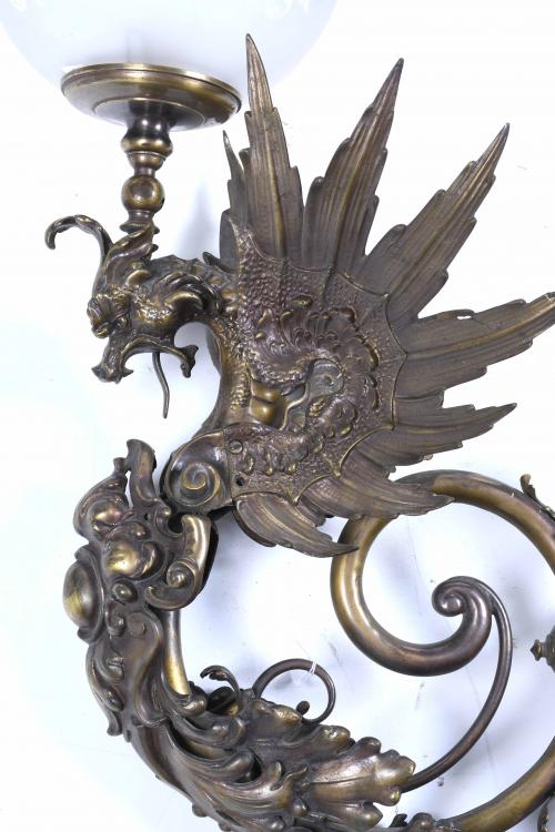 PAIR OF MODERNIST LARGE WALL LAMPS IN THE SHAPE OF DRAGONS,