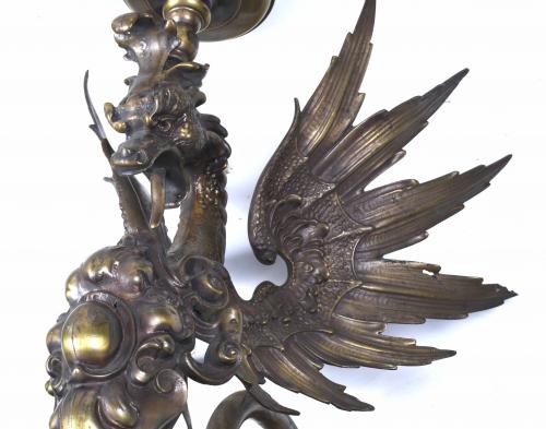 PAIR OF MODERNIST LARGE WALL LAMPS IN THE SHAPE OF DRAGONS,