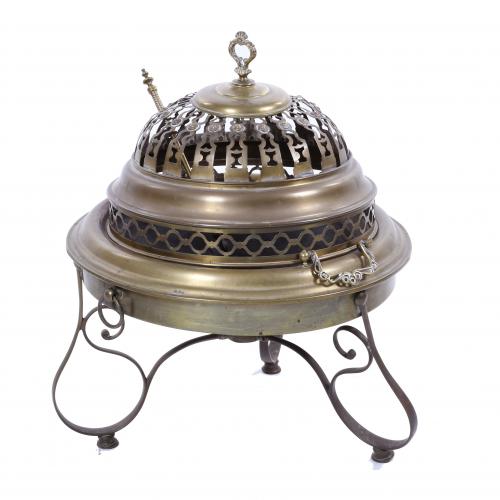 BRAZIER WITH COVER AND TRIPOD, EARLY 20TH CENTURY.