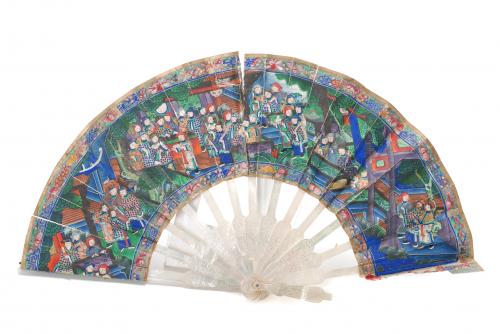 CHINESE FAN "OF THE THOUSAND FACES", MID 19TH CENTURY.