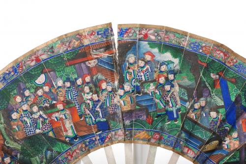 CHINESE FAN "OF THE THOUSAND FACES", MID 19TH CENTURY.