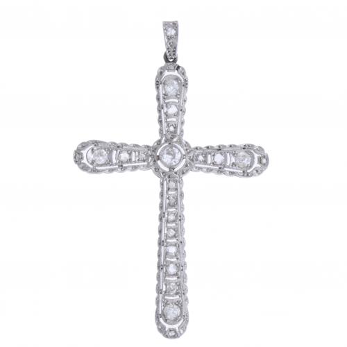 WHITE GOLD AND DIAMONDS PENDANT CROSS, 1940s.