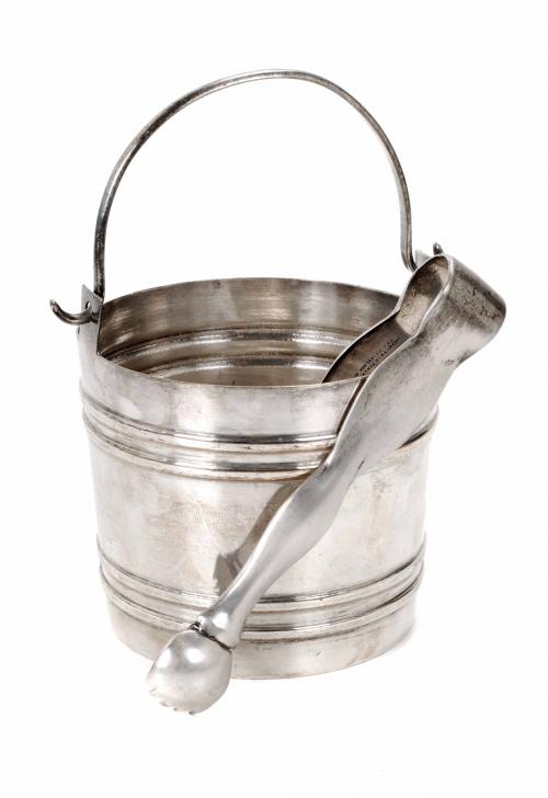 PERUVIAN SILVER COOLER WITH TONGS, MID 20TH CENTURY. 