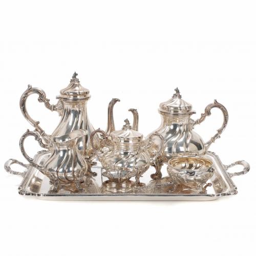 PERUVIAN SILVER TEA AND COFFEE SET, SECOND HALF OF THE 20TH CENTURY.