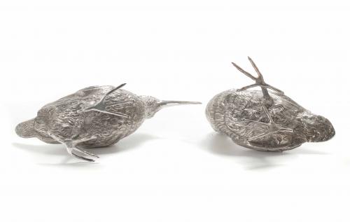 PAIR OF SPANISH SILVER BIRDS, MID 20TH CENTURY.