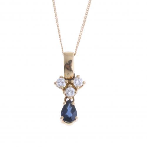 NECKLACE WITH DIAMONDS AND SAPPHIRE PENDANT.