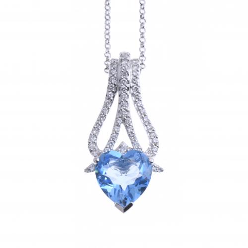 CHAIN WITH DIAMONDS AND BLUE TOPAZ PENDANT.