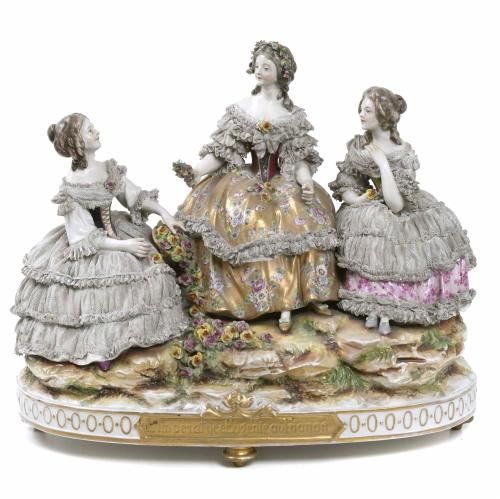 GERMAN PORCELAIN GROUP "L'IMPÉRATRICE EUGÉNIE AU TRIANON", 20TH CENTURY.