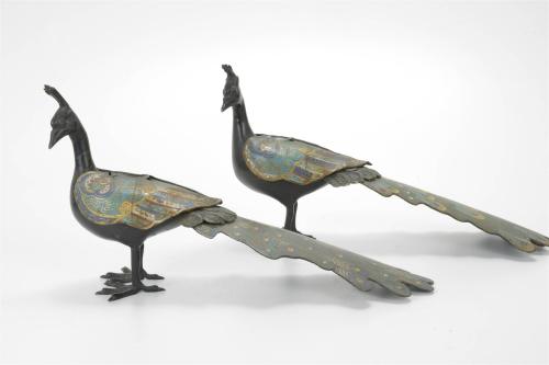 PAIR OF CHINESE PEACOCKS, MID 20TH CENTURY.