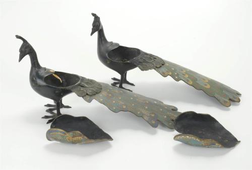 PAIR OF CHINESE PEACOCKS, MID 20TH CENTURY.