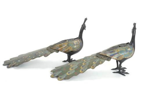 PAIR OF CHINESE PEACOCKS, MID 20TH CENTURY.