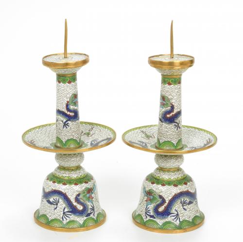 PAIR OF CHINESE CANDLESTICKS, CIRCA 1920.