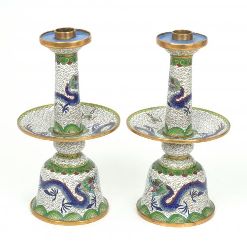 PAIR OF CHINESE CANDLESTICKS, CIRCA 1920.