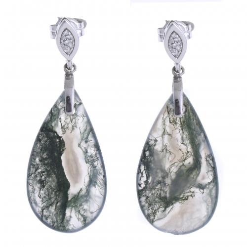 MOSS AGATE AND DIAMONDS EARRINGS.