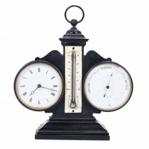 ENGLISH STYLE TABLE CLOCK-THERMOMETER-BAROMETER, 20TH CENTURY.